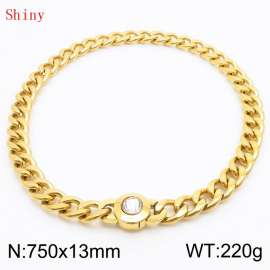 750mm Gold-PLated Stainless Steel&Translucent Zircon Cuban Chain Necklace