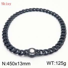 450mm Black-PLated Stainless Steel&Translucent Zircon Cuban Chain Necklace