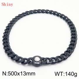 500mm Black-PLated Stainless Steel&Translucent Zircon Cuban Chain Necklace