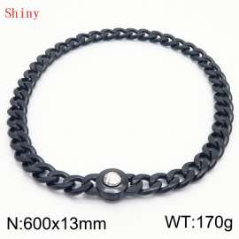 600mm Black-PLated Stainless Steel&Translucent Zircon Cuban Chain Necklace