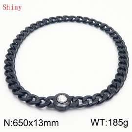 650mm Black-PLated Stainless Steel&Translucent Zircon Cuban Chain Necklace