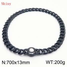 700mm Black-PLated Stainless Steel&Translucent Zircon Cuban Chain Necklace