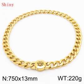 750mm Gold-Plated Stainless Steel Skull Charm Cuban Chain Necklace