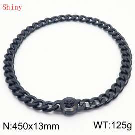 450mm Black-Plated Stainless Steel Skull Charm Cuban Chain Necklace