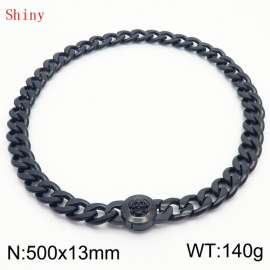 500mm Black-Plated Stainless Steel Skull Charm Cuban Chain Necklace