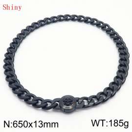 650mm Black-Plated Stainless Steel Skull Charm Cuban Chain Necklace