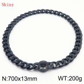 700mm Black-Plated Stainless Steel Skull Charm Cuban Chain Necklace