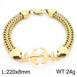 European and American fashion stainless steel double row keel chain splicing ship anchor pendant men's temperament gold bracelet