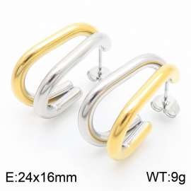 European and American fashion stainless steel double-layer U-shaped women's temperament versatile dual color earrings