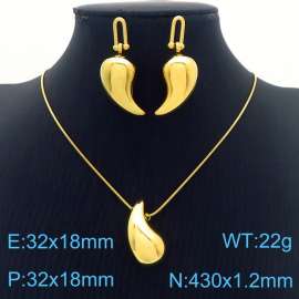 Fashionable stainless steel 430x1.2mm flat snake bone chain hanging chubby water droplet pendant gold necklace&earring set