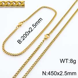 Simple and personalized 200 × 2.5mm&450 ×  2.5mm stainless steel multi face grinding chain charm gold set