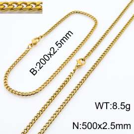 Simple and personalized 200 × 2.5mm&500 ×  2.5mm stainless steel multi face grinding chain charm gold set