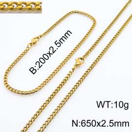 Simple and personalized 200 × 2.5mm&650 ×  2.5mm stainless steel multi face grinding chain charm gold set