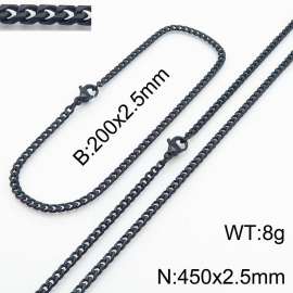 Simple and personalized 200 × 2.5mm&450 ×  2.5mm stainless steel multi face grinding chain charm black set