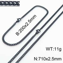 Simple and personalized 200 × 2.5mm&710 ×  2.5mm stainless steel multi face grinding chain charm black set