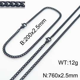Simple and personalized 200 × 2.5mm&760 ×  2.5mm stainless steel multi face grinding chain charm black set