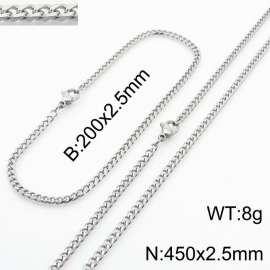 Simple and personalized 200 × 2.5mm&450 ×  2.5mm stainless steel multi face grinding chain charm silver set
