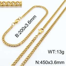 Simple and personalized 200 × 3.6mm&450 ×  3.6mm stainless steel multi face grinding chain charm gold set