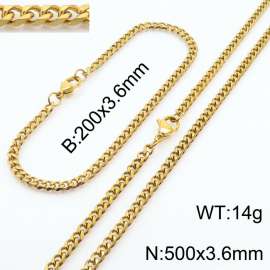 Simple and personalized 200 × 3.6mm&500 ×  3.6mm stainless steel multi face grinding chain charm gold set