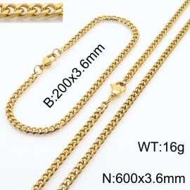 Simple and personalized 200 × 3.6mm&600 ×  3.6mm stainless steel multi face grinding chain charm gold set