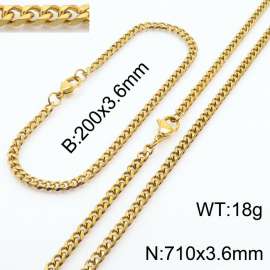 Simple and personalized 200 × 3.6mm&710 ×  3.6mm stainless steel multi face grinding chain charm gold set