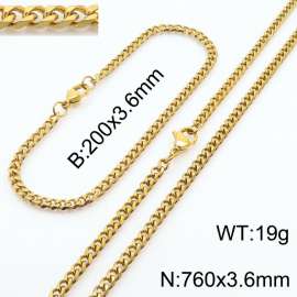 Simple and personalized 200 × 3.6mm&760 ×  3.6mm stainless steel multi face grinding chain charm gold set