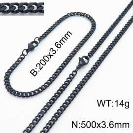 Simple and personalized 200 × 3.6mm&500 ×  3.6mm stainless steel multi face grinding chain charm black set