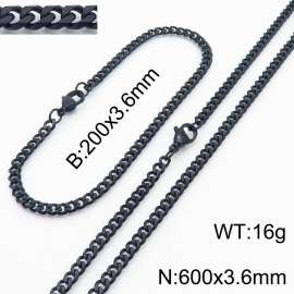 Simple and personalized 200 × 3.6mm&600 ×  3.6mm stainless steel multi face grinding chain charm black set