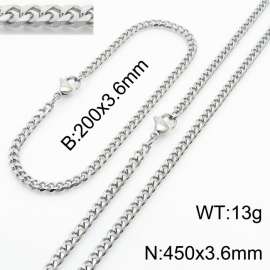 Simple and personalized 200 × 3.6mm&450 ×  3.6mm stainless steel multi face grinding chain charm silver set