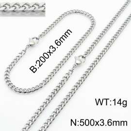 Simple and personalized 200 × 3.6mm&500 ×  3.6mm stainless steel multi face grinding chain charm silver set