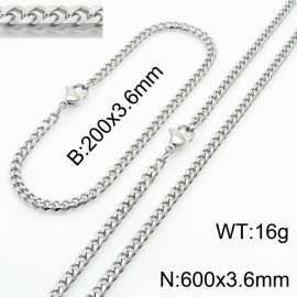 Simple and personalized 200 × 3.6mm&600 ×  3.6mm stainless steel multi face grinding chain charm silver set
