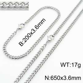 Simple and personalized 200 × 3.6mm&650 ×  3.6mm stainless steel multi face grinding chain charm silver set