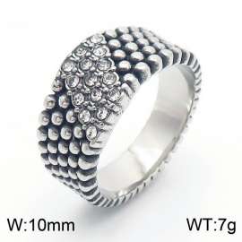 Personalized stainless steel cast ring with round bead surface and rhinestone