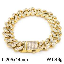Hip hop style full diamond gold diamond Cuban chain titanium steel men's bracelet
