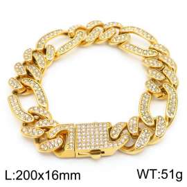 Hip Hop Style 16mm Full Diamond Gold NK Chain Titanium Steel Men's Bracelet