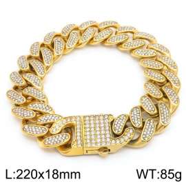 Hip hop style 18mm full diamond vacuum plated gold Cuban chain titanium steel men's bracelet