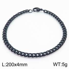 Simple 18k Black Plated Stainless Steel 4mm Wide Cuban Chain Bracelets