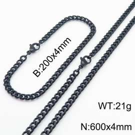 Wholesale Simple Jewelry Set 4mm Wide Cuban Chain 18k Black Plated Stainless Steel Bracelet Necklace