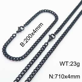 Wholesale Simple Jewelry Set 4mm Wide Cuban Chain 18k Black Plated Stainless Steel Bracelet Necklace