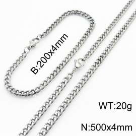 Wholesale Simple Jewelry Set 4mm Wide Cuban Chain Stainless Steel Bracelet Necklaces