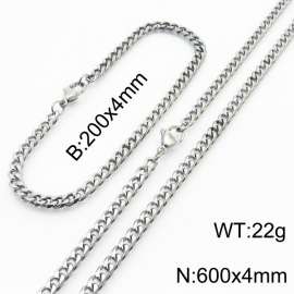 Wholesale Simple Jewelry Set 4mm Wide Cuban Chain Stainless Steel Bracelet Necklaces