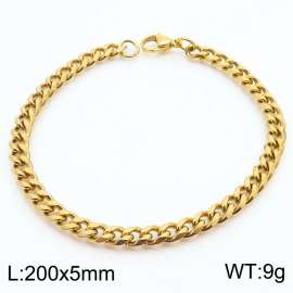 Simple 18k Gold Plated Stainless Steel 5mm Wide Cuban Chain Bracelets