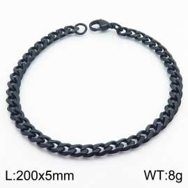 Simple 18k Black Plated Stainless Steel 5mm Wide Cuban Chain Bracelets