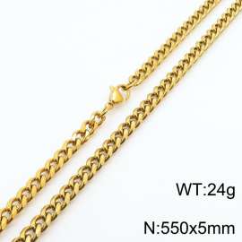 Wholesale Simple 550x5mm Wide Cuban Chain 18k Gold Plated Stainless Steel Necklace Link Choker