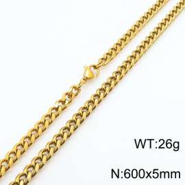 Wholesale Simple 600x5mm Wide Cuban Chain 18k Gold Plated Stainless Steel Necklace Link Choker