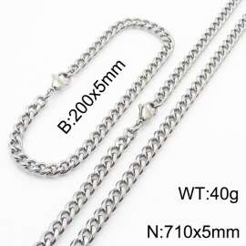 Wholesale Simple Jewelry Set 5mm Wide Cuban Chain Stainless Steel Bracelet Necklaces