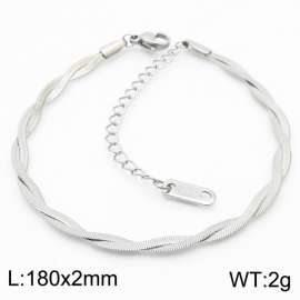 180x2mm Stainless Steel Braided Herringbone Necklace for Women Silver