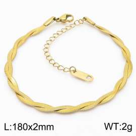 180x2mm Stainless Steel Braided Herringbone Necklace for Women Gold