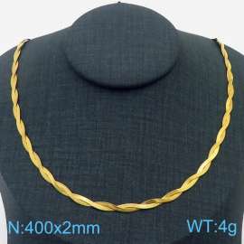 400x2mm Stainless Steel Braided Herringbone Necklace for Women Gold