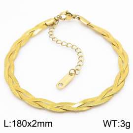 180x2mm Stainless Steel Braided Herringbone Necklace for Women Gold